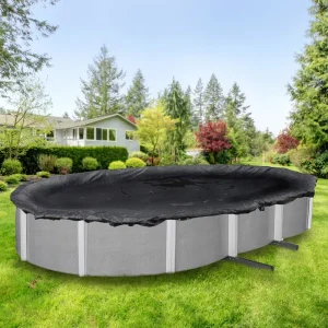 22′ x 42′ PoolTux Mesh Cover for 18′ x 38′ Oval Pool – Black