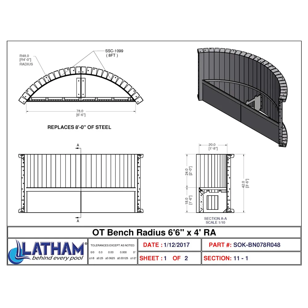6′-6″ Long 4′ Radius Bench