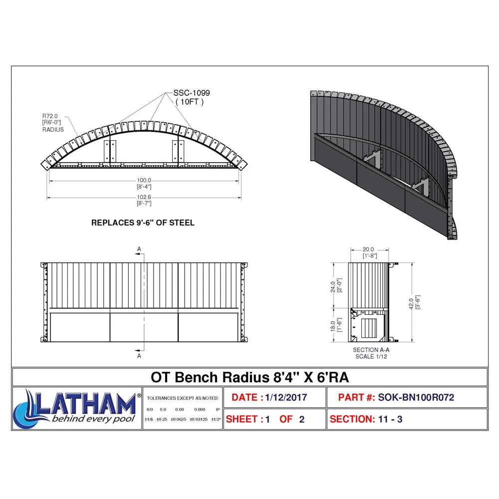 8′-4″ Long 6′ Radius Bench