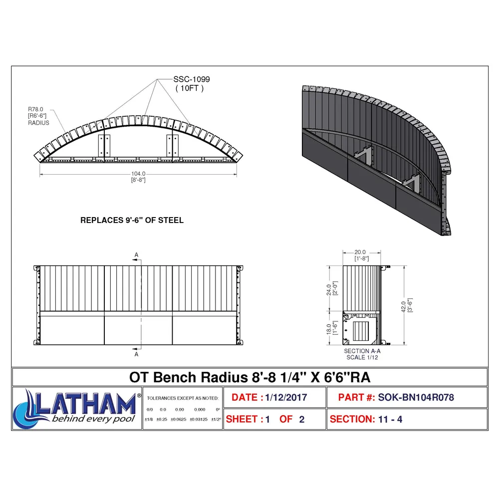 8′-8 1/4″ Long 6′-6″ Radius Bench