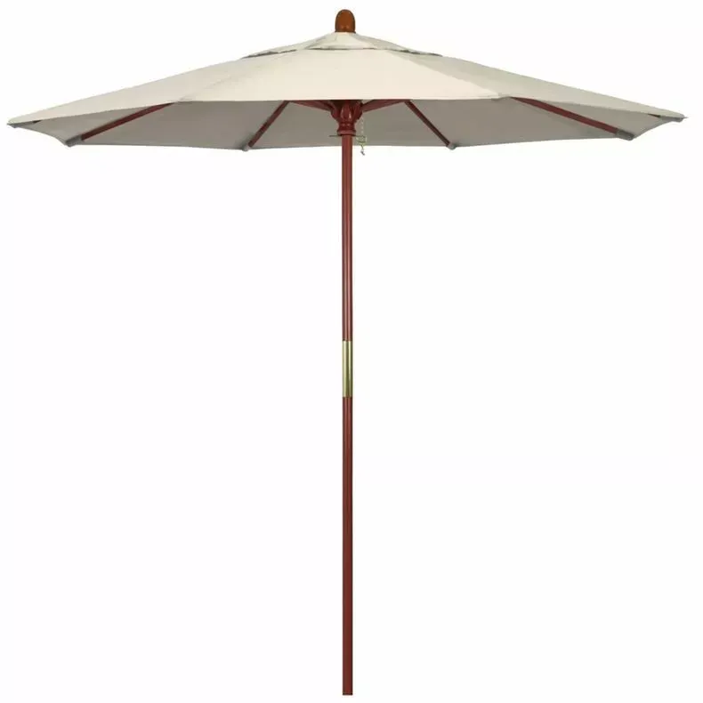 California Marco 7.5 ft Premium Wood Market Push Up Umbrella Olefin Fabric, Antique Beige