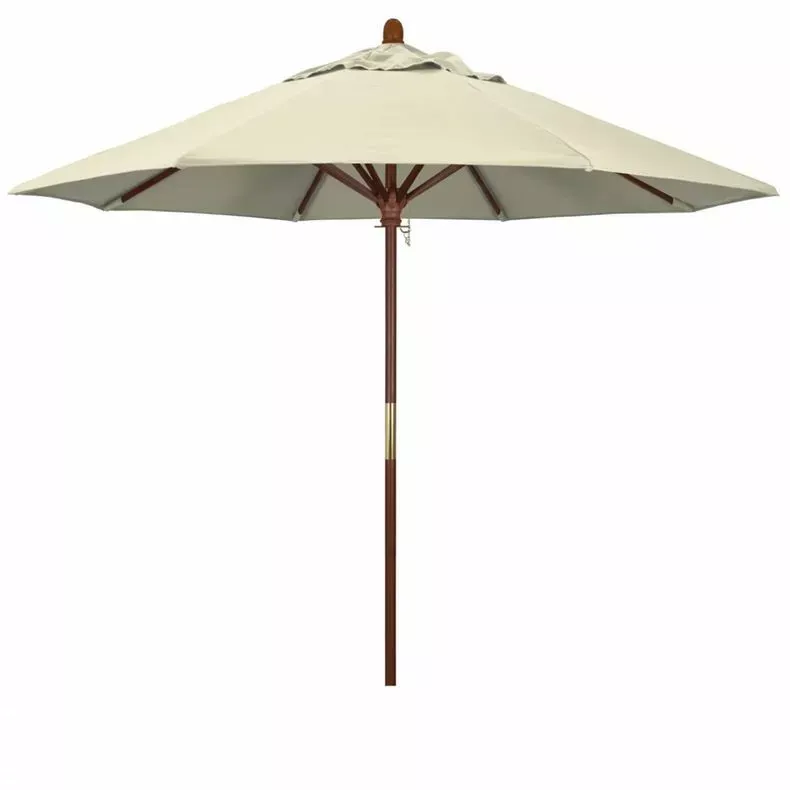 California Marco 9 ft Premium Wood Market Push Up Umbrella Olefin Fabric, Antique Beige
