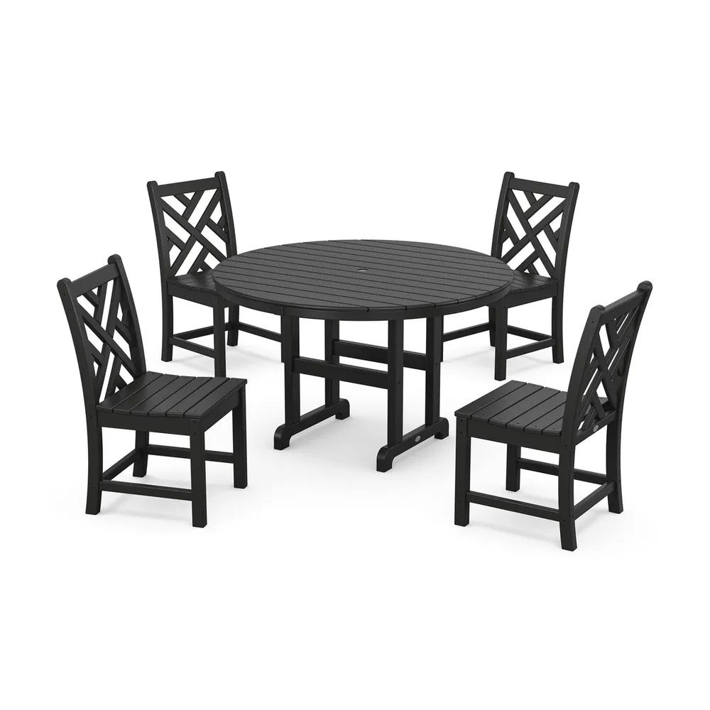 Chippendale 5 Piece Round Farmhouse Side Chair Dining Set