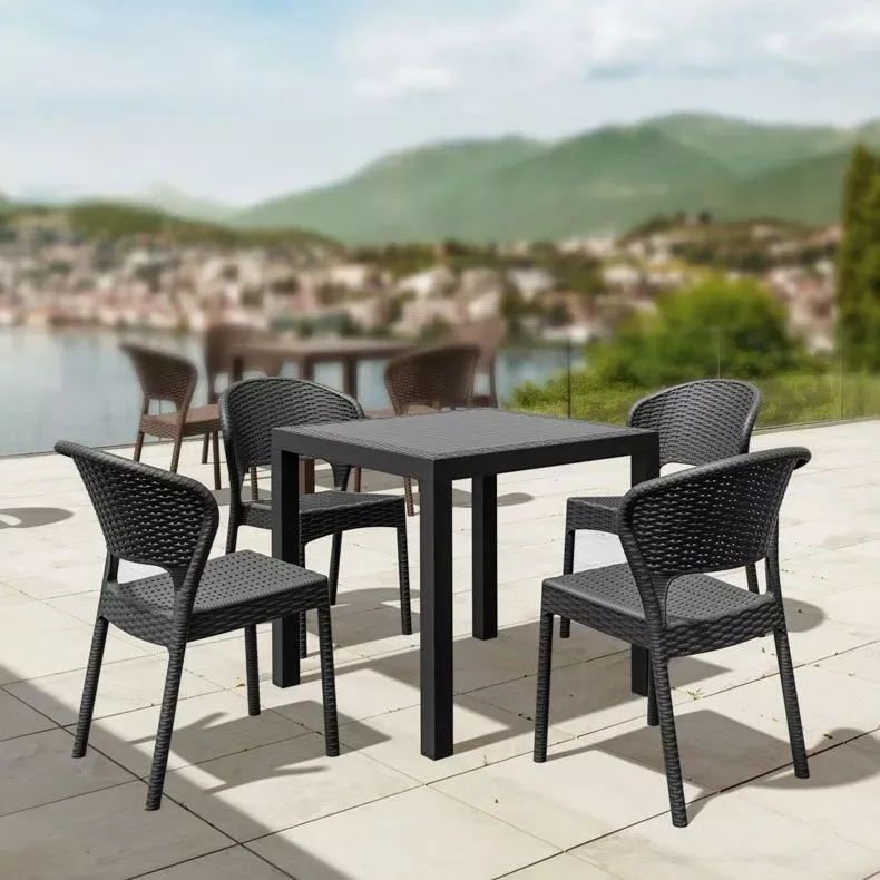 Compamia Daytona 5 Piece Wickerlook Square Patio Dining Set, Dark Gray