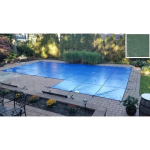 GLI Value X 16′ x 32′ 6R/2R Rect Solid Safety Cover w/4×8 CES & Kl Scrn Drain, Gn