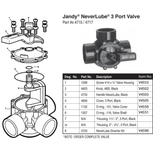 Jandy 1-1/2″ X 2″ Never Lube 3 Port Valve (#4715)