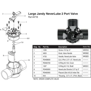 Jandy 2-1/2″ X 3″ Never Lube 2 Port Valve (#4718)