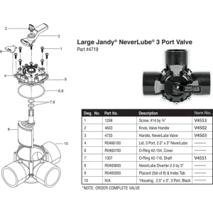 Jandy 2-1/2″ X 3″ Never Lube 3 Port Valve (#4719)