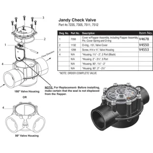 JANDY #7235 CHECK VALVE 1-1/2 JANDY 180?, 1?” – 2″ CHECK VALVE