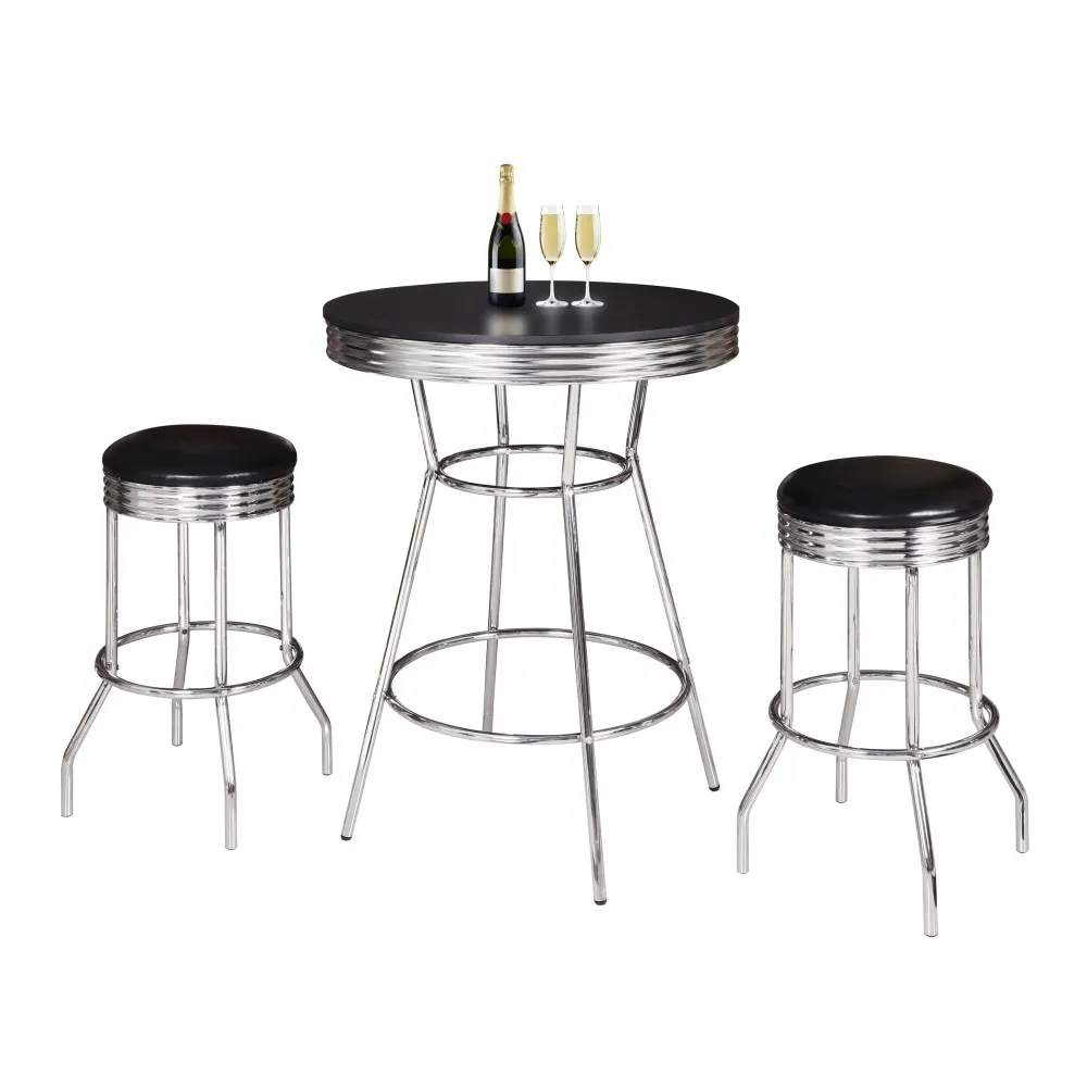 Remington Chrome And Black 3 Piece Pub Table Set